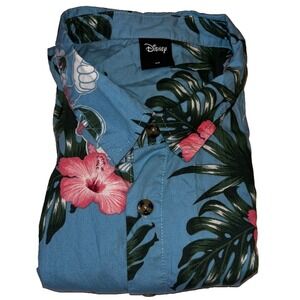 Disney Neff Men's Mickey Mouse‎ Hawaiian Shirt Medium Blue Pink Tropical Flowers